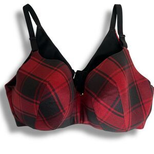 Cacique Lightly Lined Balconette Red Black Plaid Bra Women Plus Size 40DD / 40E